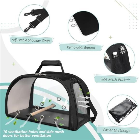 BirdCarrier Portable Pet Bird Travel Cage 16.5"x10"x10"Small Medium Bird Carrier - Picture 3 of 6